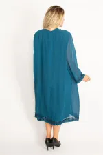 Kadın Füme Şifon Pelerinli Dantel Detaylı Abiye Elbise 65N34506