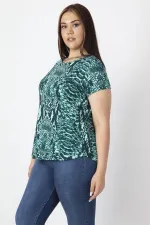 Women's Brown Crew Neck Basic Patterned T-Shirt 65N16888