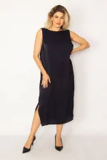 Women's Navy Blue Glittery Lined Dress 26A34281
