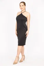 Kadın Siyah Büyük Beden Askılı Elbise 65N35821