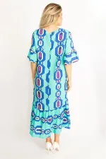 Kadın Kırmızı Dokuma Viskon Kumaş Volan Kollu Etek Ucu Katlı Elbise 65N34435