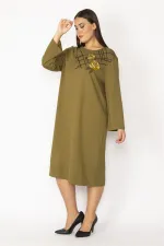 Kadın Haki Nakış Ve Payet Detaylı Uzun Kollu Elbise 65N28729