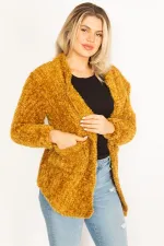 Kadın Safran Cepli Kalın Triko Hırka 65N34602