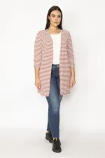 Kadın Desenli Pamuklu Kumaş Çizgili Hırka 65N29666