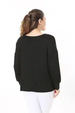 Kadın Büyük Beden Saks Önden Bağlamalı Uzun Kollu Bluz 65N37695