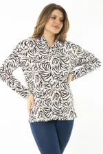 Kadın Büyük Beden Renkli Boğazlı Yaka Uzun Kollu Bluz 65N37145