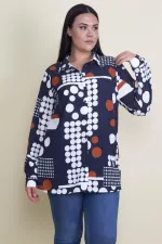 Kadın Lacivert Ön Düğmeli Desenli Gömlek 65N18304