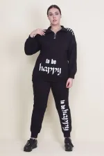 Kadın Gri Pat Fermuar Detaylı Şardonlu Baskılı Eşofman Takım 65N21019