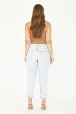 Kadın Büyük Beden Mavi Yırtık Detaylı 5 Cep Kot Pantolon 65N36812