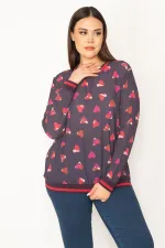 KADIN RENKLİ KALP DESENLİ RİBANALI BLUZ