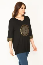 Kadın Siyah Taş Detaylı Tunik 65N32428