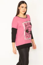 Kadın Gül Kurusu Önü Baskı Ve Taş Detaylı İki Renkli Tunik 65N31413