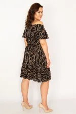 Kadın Kemik Madonna Yaka Volan Detaylı Dokuma Viskon Kumaş Elbise 65N33529