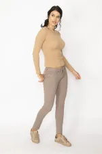 KADIN VİZON 5 CEP CEP AĞZI KALP FİGÜR NAKIŞLI GABARDİN KUMAŞ PANTOLON