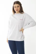 Women's Plus Size Gray Embroidered Inside Swatshirt 65N37008