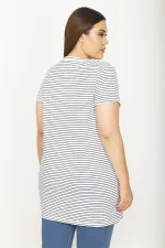 Kadın Beyaz Pamuklu Kumaş Peto Cepli Çizgili Tunik 65N26365