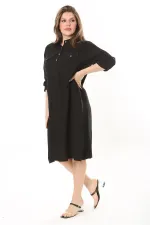 Kadın Büyük Beden Nar Ön Pat Düğmeli Süs Göğüs Cepli Kol Boyu Ayarlı Elbise 65N37871