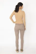 KADIN VİZON 5 CEP CEP AĞZI KALP FİGÜR NAKIŞLI GABARDİN KUMAŞ PANTOLON