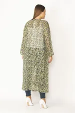 Kadın Kırmızı Şifon Kumaş Desenli Uzun Hırka 65N28497