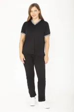 Kadın Büyük Beden Lacivert Ribanall Kısa Kollu Bluz Pantolon Eşofman Takım 65N36811