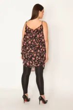 Kadın Renkli Desenli Şifon Kumaş Askılı Katlı Tunik 65N32041