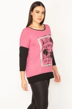 Kadın Gül Kurusu Önü Baskı Ve Taş Detaylı İki Renkli Tunik 65N31413