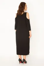 KADIN HAKİ OMUZ DEKOLTELİ ÖN BASKILI ELBİSE