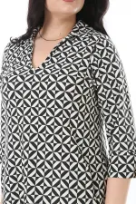 Kadın Büyük Beden Siyah V Yakalı Yan Cepli Likralı Viskon Elbise 65N38205