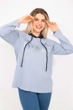 Kadın Mavi Sim Baskılı Kapşonlu Tunik 65N35300