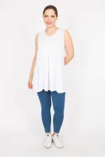 Kadın Beyaz Büyük Beden Önü A Pileli V Yakalı Uzun Bluz