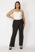 KADIN BORDO KENDİNDEN ÇİZGİLİ STRECH GENİŞ PAÇALI PANTOLON