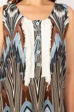 Kadın Gri Ön Pat Düğme Ve Dantel Detaylı Javanez Viskon Elbise 65N33208