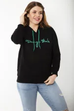 Kadın Büyük Beden Siyah Kapşonlu Kanguru Cepli Sweatshirt 65N37184