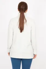 Kadın Gri Büyük Beden Boğazlı Yaka Yumoş Kumaş Kendinden Çizgili Tunik