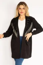 Kadın Siyah Payet Ve Zincir Aksesuarlı Astarsız Ceket 65N35139