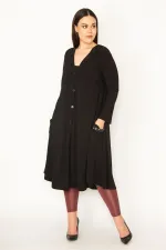 Kadın Siyah Sandy Kumaş Payet Detaylı Ön Düğmeli Kapşonlu Kap 65N31703