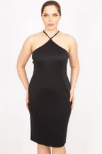 Kadın Siyah Büyük Beden Askılı Elbise 65N35821