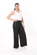 Kadın Büyük Beden Beyaz Süs Metal Düğmeli Cepsiz Pantolon 65N37817