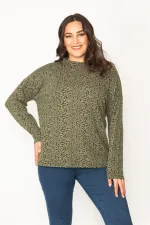 Kadın Haki Jakar Desenli Sıfır Yakalı Uzun Kollu Tunik 65N30418