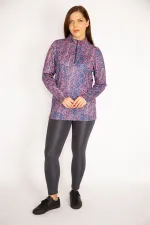 Women's Colorful Front Placket Zippered Underarm Tulle Detailed Sports Sweatshirt 65N34944