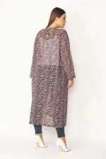 Kadın Kırmızı Şifon Kumaş Desenli Uzun Hırka 65N28497