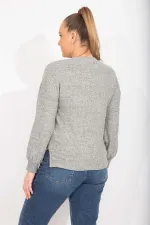 Kadın Gri İnci Ve Baskı Detaylı Yumoş Kumaş Bluz 65N35497