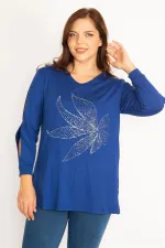 Kadın Bordo Kol Dekolteli Taş Detaylı Bluz 65N34764