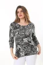 Kadın Büyük Beden Siyah Bisiklet Yakalı Uzun Kollu Bluz 65N37585