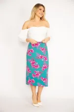 Kadın Yeşil Beli Lastikli Likralı Viskon Etek 65N34675