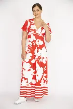 Kadın Kırmızı Büyük Beden Anvelop Yakalı Uzun Elbise