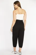 Kadın Büyük Beden Siyah Paça Ribanalı Rahat Kesim Yan Cepli Eşofman Alt