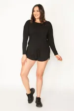 Kadın Siyah Viskon Şort Tulum 65N30455