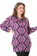 Kadın Büyük Beden Pembe Ön Düğmeli Saten Bluz 65N38017