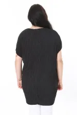 Kadın Büyük Beden Siyah V Yakalı Düşük Kollu Uzun Bluz 65N37999